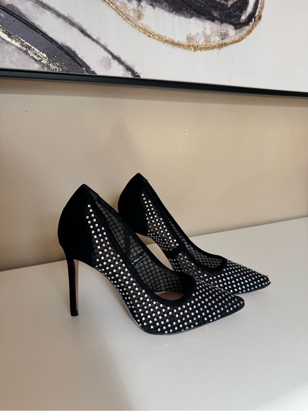 Mix n.6 black rhinestone mesh pointed heel